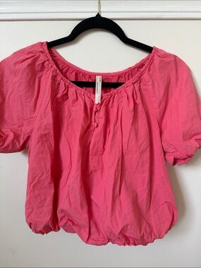 Anthropologie Hot Pink Puff Sleeve Peasant Blouse
